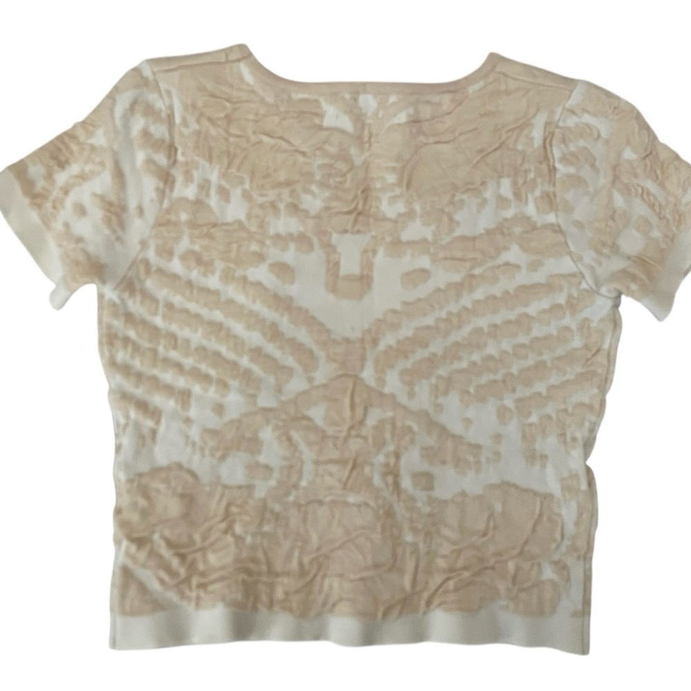Beige Patterned Short Sleeve Crop Knit Sweater